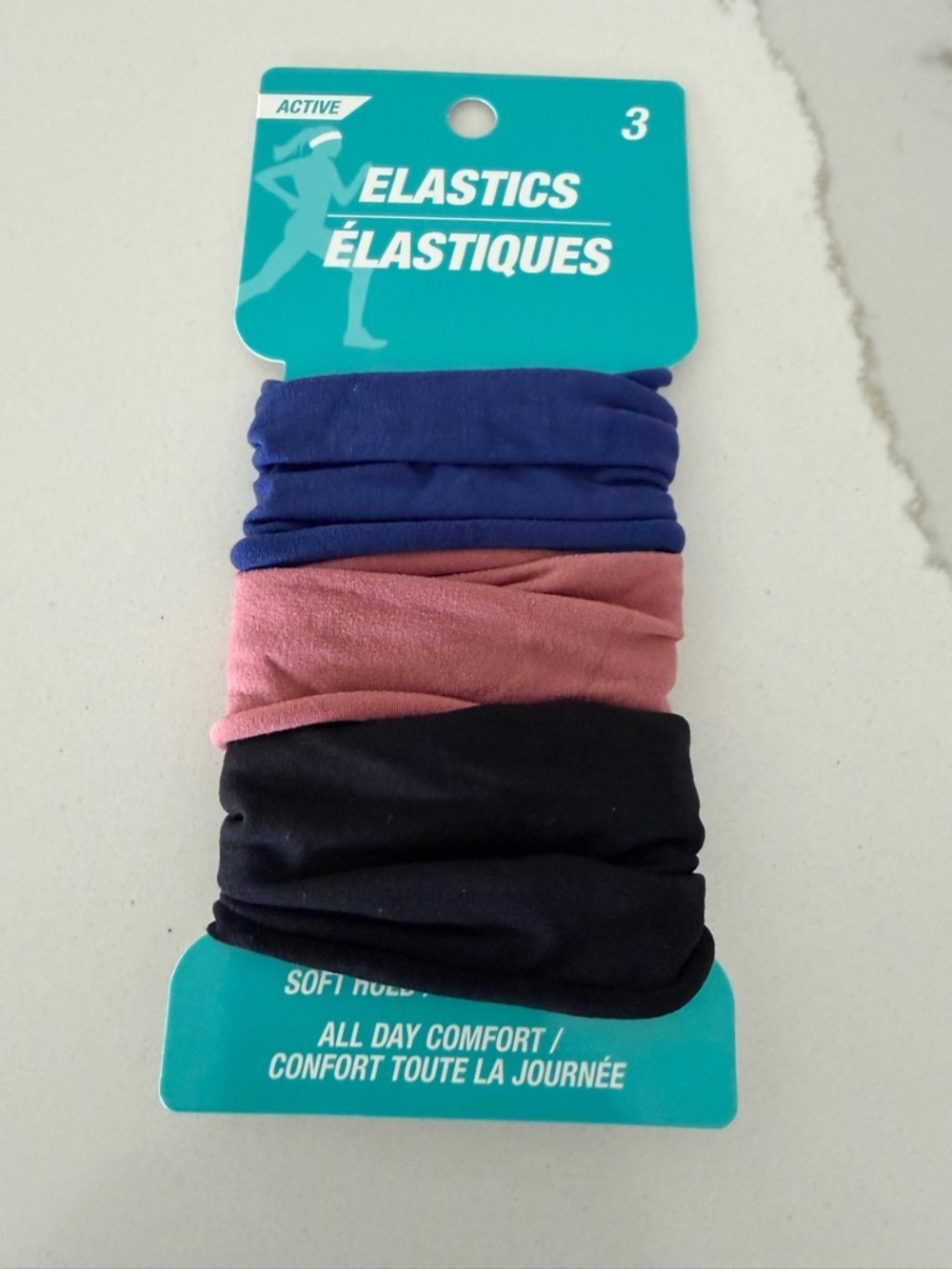Active USA 3-Pack Hair Elastics - Navy, Rose, Black